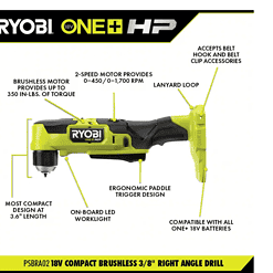 RYOBI PSBRA02B-PSBCS02B ONE+ HP 18V Brushless Cordless Compact 2-Tool Combo Kit with 3/8 in. Right Angle Drill and Cut-Off Tool (Tools Only)
