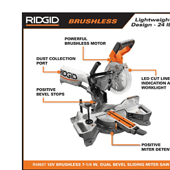 RIDGID Miter Saw R48607B 18V Brushless 7-1/4 in. Dual Bevel Sliding (Tool Only)