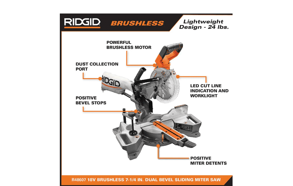RIDGID Miter Saw R48607B 18V Brushless 7-1/4 in. Dual Bevel Sliding (Tool Only)