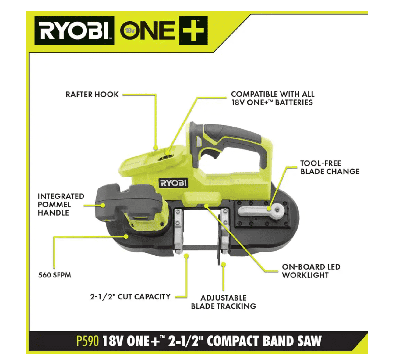 RYOBI Band Saw P590 ONE+ 18V Cordless 2-1/2 in. Compact (Tool Only)