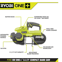 RYOBI Band Saw P590K1 ONE+ 18V Cordless 2-1/2 in. Compact with (1) 4.0 Ah Lithium-ion Battery and 18V Charger
