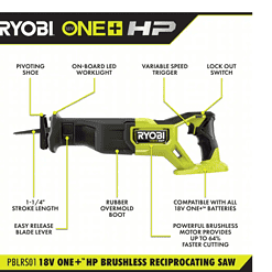 RYOBI PBLRS01B-A233501 ONE+ HP 18V Brushless Cordless Reciprocating Saw (Tool Only)