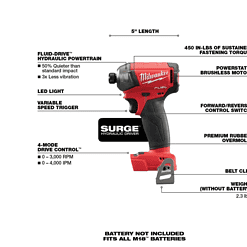 Milwaukee 2760-20 M18 FUEL SURGE 18V Lithium-Ion Brushless Cordless 1/4 in. Hex Impact Driver (Tool-Only)