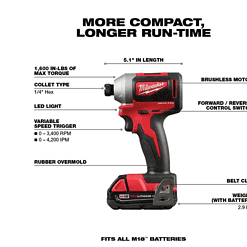 Milwaukee 2850-22CT M18 18V Lithium-Ion Brushless Cordless 1/4 in. Impact Driver Kit with Two 2.0 Ah Batteries, Charger and Hard Case