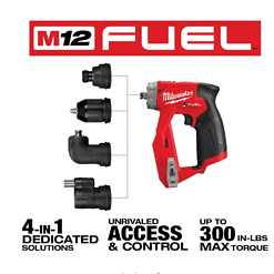 Milwaukee 2505-20 M12 FUEL 12-Volt Lithium-Ion Brushless Cordless 4-in-1 Installation 3/8 in. Drill Driver with 4 Tool Head (Tool-Only)