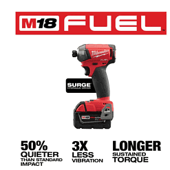 Milwaukee 2760-22 M18 FUEL SURGE 18V Lithium-Ion Brushless Cordless 1/4 in. Hex Impact Driver Compact Kit with Two 5.0 Ah Batteries