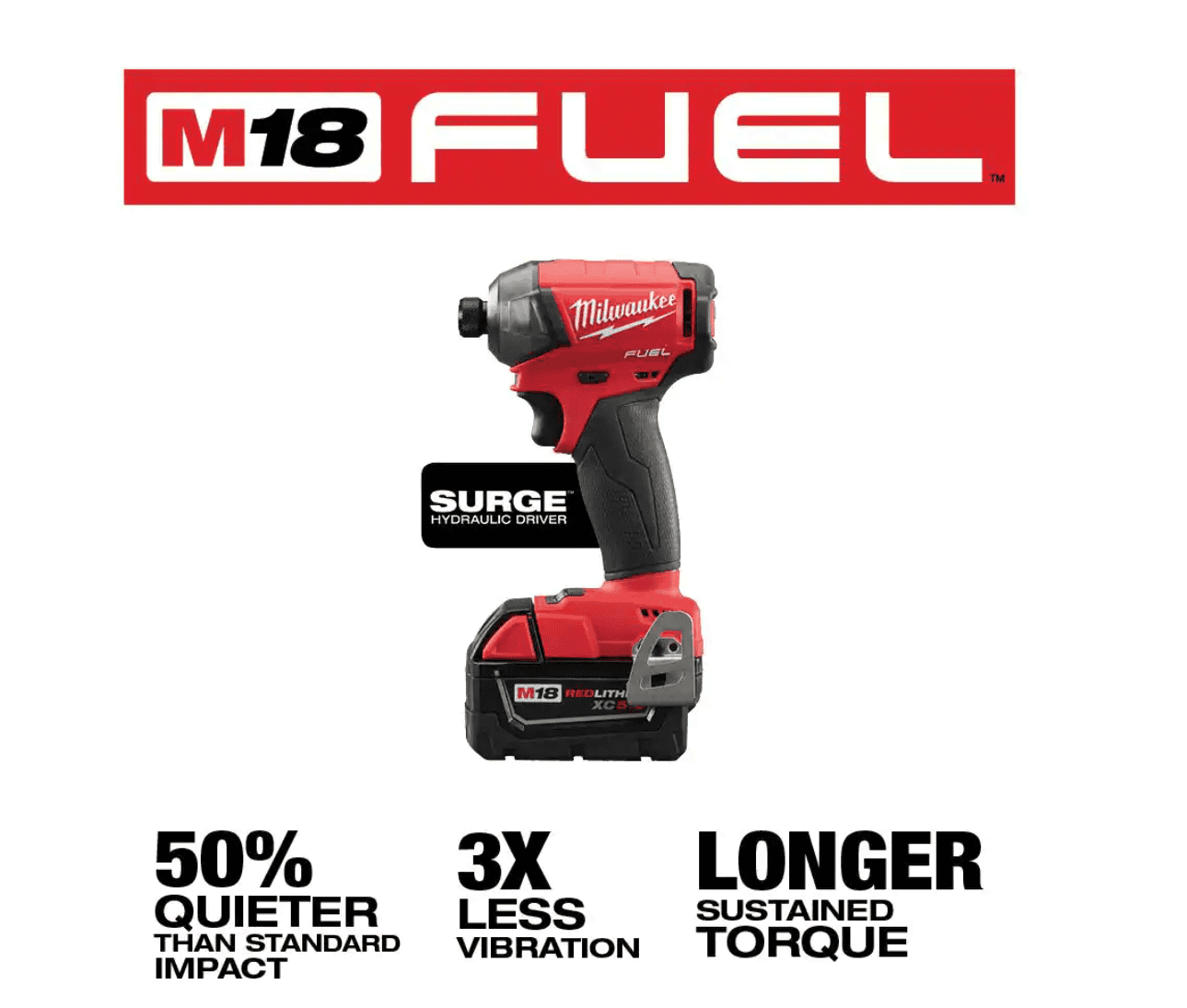 Milwaukee 2760-22 M18 FUEL SURGE 18V Lithium-Ion Brushless Cordless 1/4 in. Hex Impact Driver Compact Kit with Two 5.0 Ah Batteries