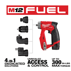 Milwaukee 2505-22-PO M12 FUEL 12V Lithium-Ion Brushless Cordless 4-in-1 Installation 3/8 in. Drill Driver Kit & 4-Tool Heads W/PACKOUT