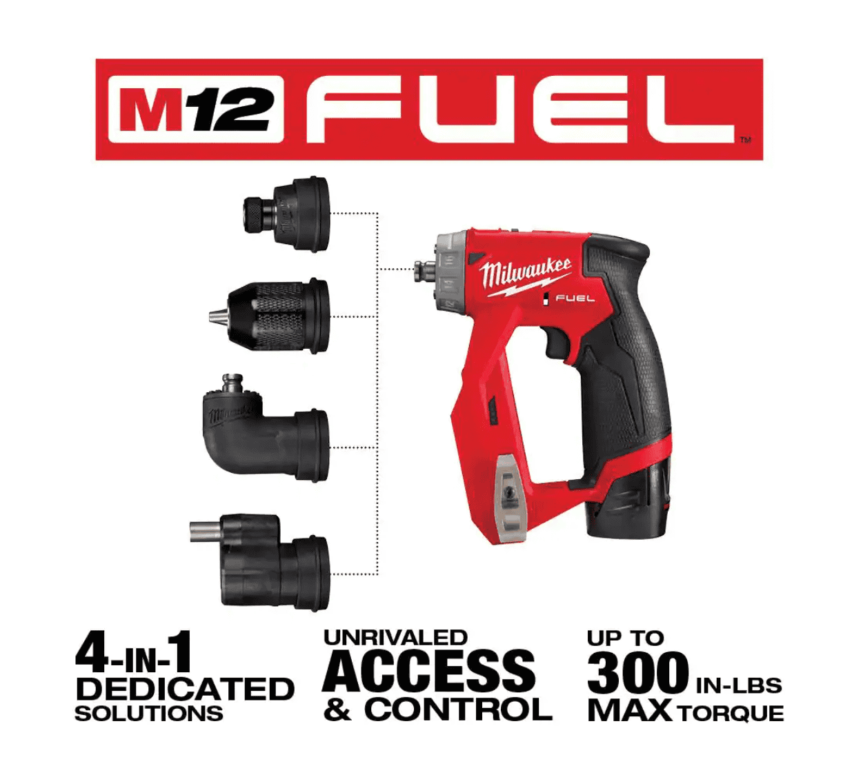 Milwaukee 2505-22-PO M12 FUEL 12V Lithium-Ion Brushless Cordless 4-in-1 Installation 3/8 in. Drill Driver Kit & 4-Tool Heads W/PACKOUT