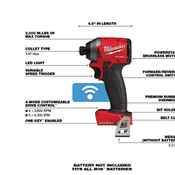 Milwaukee 2857-20 M18 FUEL ONE-KEY 18V Lithium-Ion Brushless Cordless 1/4 in. Hex Impact Driver (Tool-Only)