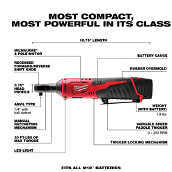 Milwaukee 2401-22-2456-20 M12 12-Volt Lithium-Ion Cordless 1/4 in. Hex Screwdriver and 1/4 in. Ratchet Combo Kit (2-Tool)