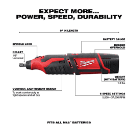 Milwaukee 2401-22-2460-20 M12 12-Volt Lithium-Ion Cordless 1/4 in. Hex Screwdriver Kit with M12 Lithium-Ion Cordless Rotary Tool (Tool Only)