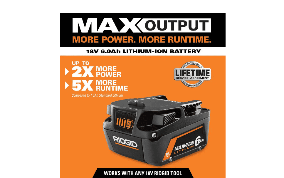 RIDGID AC840060 18V 6.0 Ah MAX Output Lithium-Ion Battery