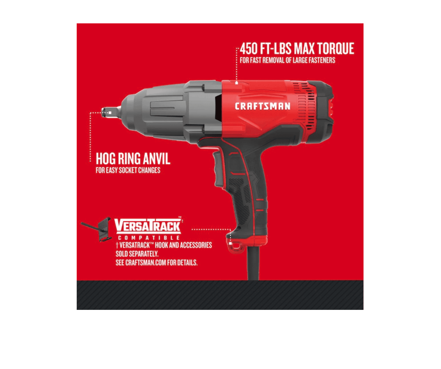 CRAFTSMAN CMEF901 7.5 Amps Variable Speed 1/2-in Drive Corded Impact Wrench (Tool Only) - Image 3