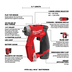 Milwaukee 2505-22-2488-20 M12 FUEL 12-Volt Lithium-Ion Brushless Cordless 4-in-1 Installation 3/8 in. Drill Driver Kit with M12 Soldering Iron