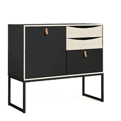 Tvilum Stubbe Black Matte/Oak Structure One Door Sideboard with 3-Drawers