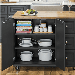 HOMESTYLES Dolly Madison Black Kitchen Cart with Natural Wood Top