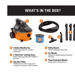 RIDGID WD4070 4 Gallon 5.0-Peak HP Portable Wet/Dry Shop Vacuum with Fine Dust Filter, Hose and Accessories