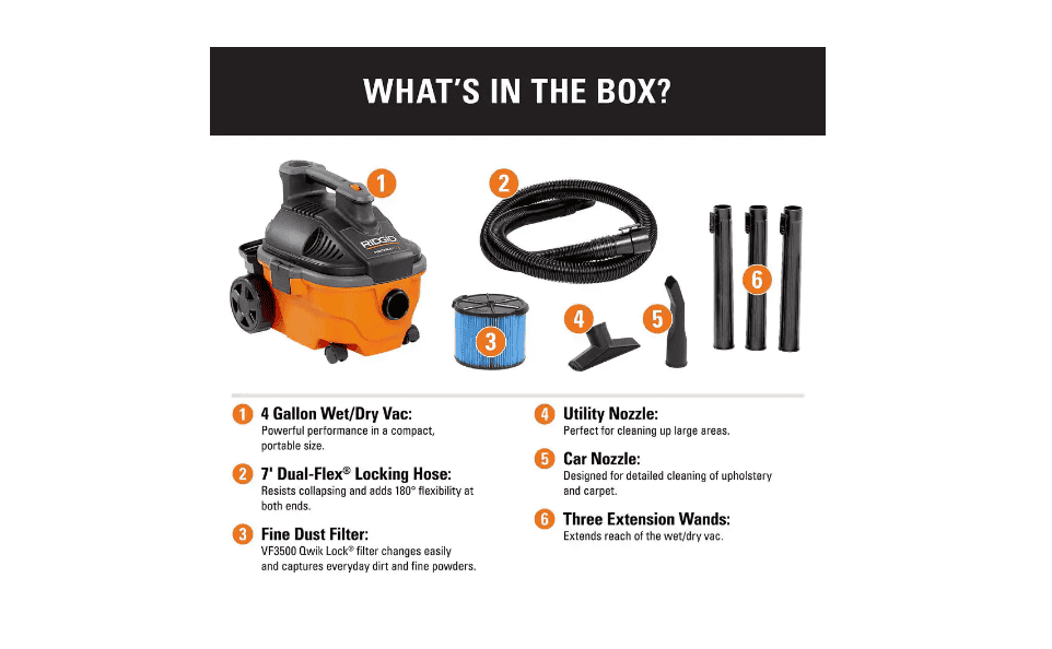 RIDGID WD4070 4 Gallon 5.0-Peak HP Portable Wet/Dry Shop Vacuum with Fine Dust Filter, Hose and Accessories