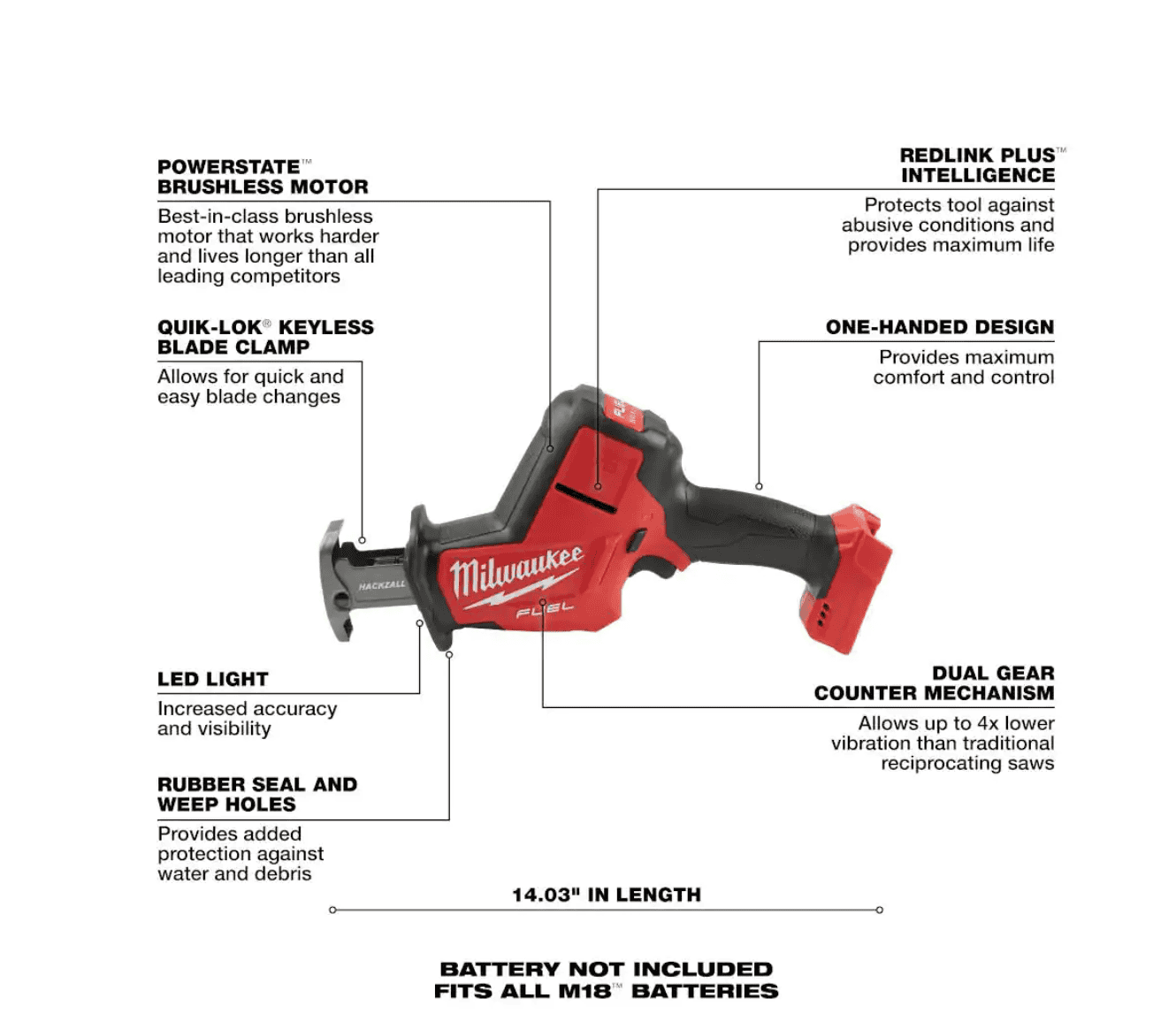 Milwaukee 2719-20 M18 FUEL 18V Lithium-Ion Brushless Cordless HACKZALL Reciprocating Saw (Tool-Only)