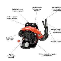ECHO PB-580T 216 MPH 517 CFM 58.2cc Gas 2-Stroke Cycle Backpack Leaf Blower with Tube Throttle