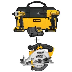 DEWALT DCD771 & DCF885 20-Volt MAX Cordless Drill/Impact Combo Kit (2-Tool) with dck240c2 6-1/2 in. Circular Saw