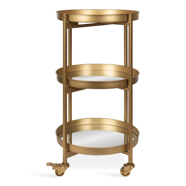 Kate and Laurel Celia Modern Glam 3-Tier Metal Bar Cart,13.75-in x 28-in, Gold, Decorative Round Serving Cart with Lockable Wheels - Image 6