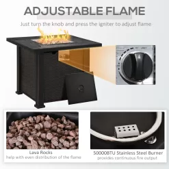 Outsunny 30 Inch Outdoor Propane Gas Fire Pit Table, 50,000 BTU Auto-Ignition Square Wicker-effect Gas Firepit, CSA Certification