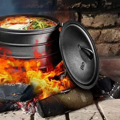 Bruntmor | Cast Iron Pre-Seasoned Potjie African Pot With Lid 10 Quarts Size