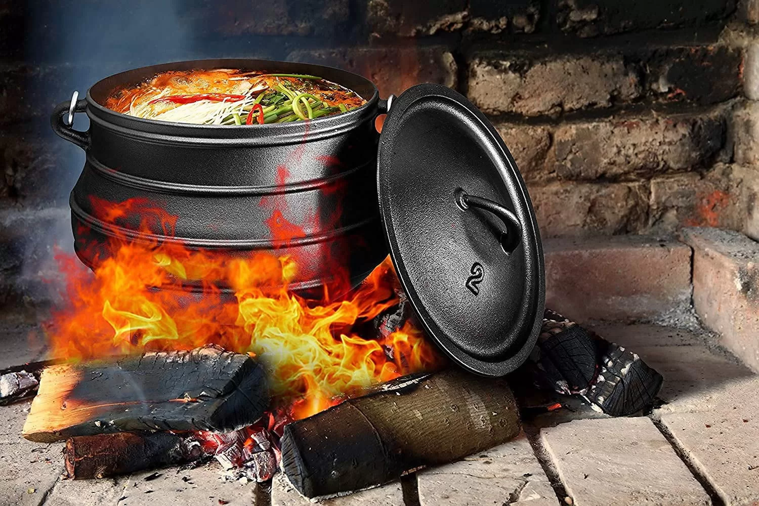 Bruntmor | Cast Iron Pre-Seasoned Potjie African Pot With Lid 10 Quarts Size