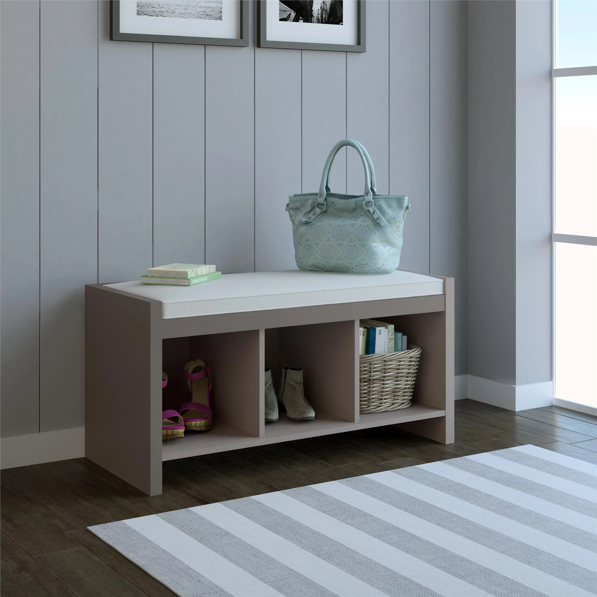 Ameriwood Home Collingwood Entryway Storage Bench with Cushion, Taupe - Image 6