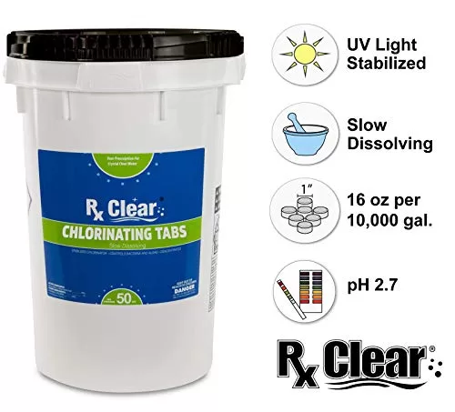 Rx Clear 1" Stabilized Chlorine Tablets Swimming Pool Chemical | 50 lb Bucket