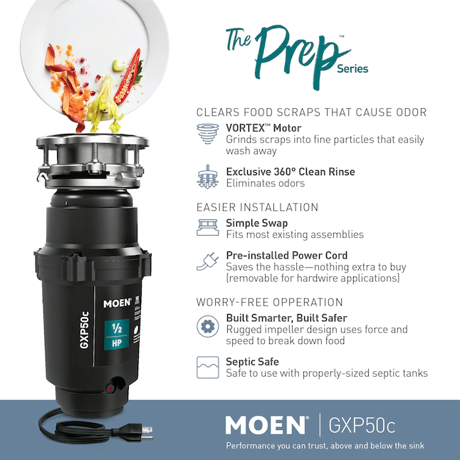Moen Prep Corded 1/2-HP Continuous Feed Noise Insulation Garbage Disposal - Image 6