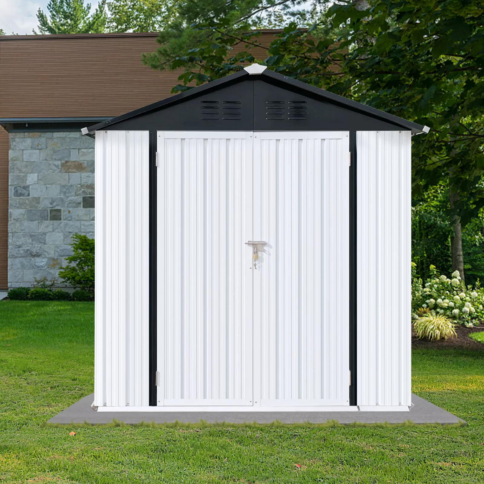 6' x 4' Outdoor Metal Storage Shed, Galvanized Steel Garden Shed with Lockable Doors, Outdoor Storage Shed