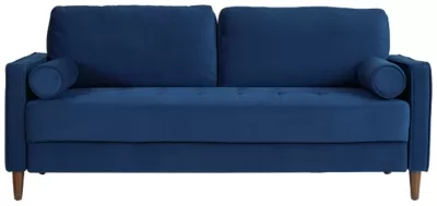 Signature Design by Ashley Darlow Modern Velvet Sofa with Bolster Pillows & USB Ports, Blue