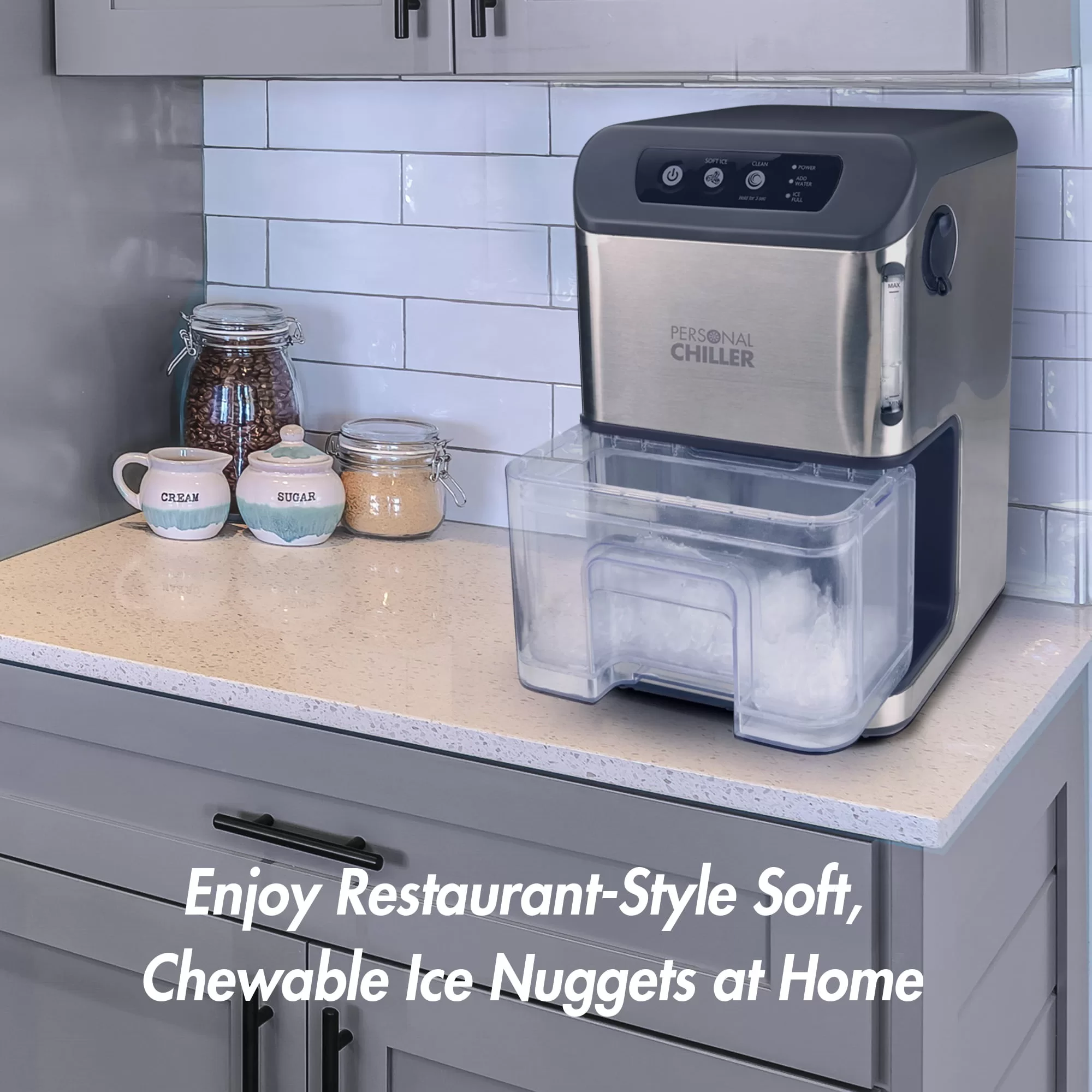 Personal Chiller Portable Countertop Ice Maker for Soft Nugget Ice at Home
