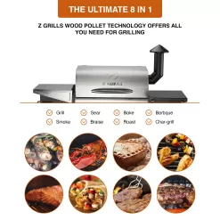 Z GRILLS ZPG-600D3E 573 sq. in. Wood Pellet Grill and Smoker 8-in-1 BBQ Stainless Steel