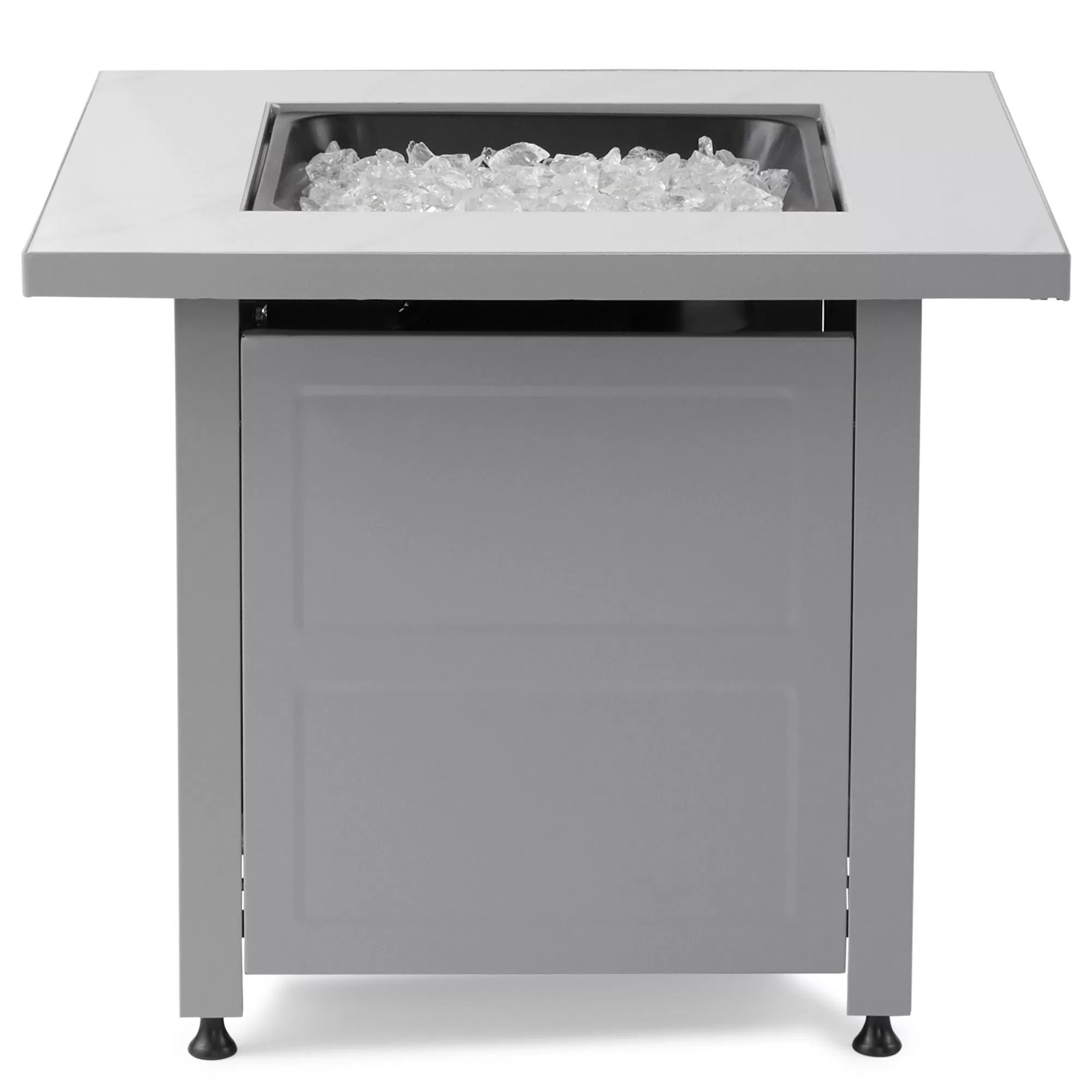Endless Summer Outdoor Fire Pit Table with Faux Marble Finish, White Glass