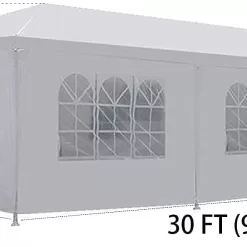 SUGIFT 10'x30' Outdoor Canopy Party Wedding Tent White Gazebo with 5 Side Walls