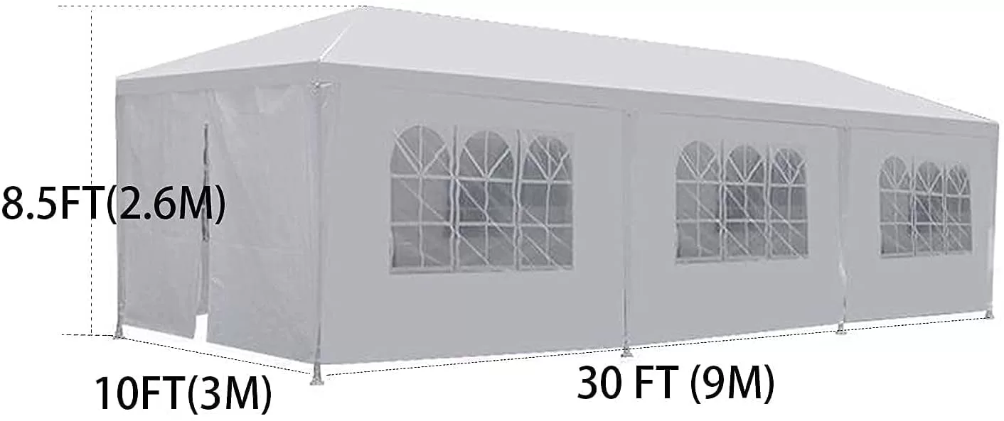 SUGIFT 10'x30' Outdoor Canopy Party Wedding Tent White Gazebo with 5 Side Walls