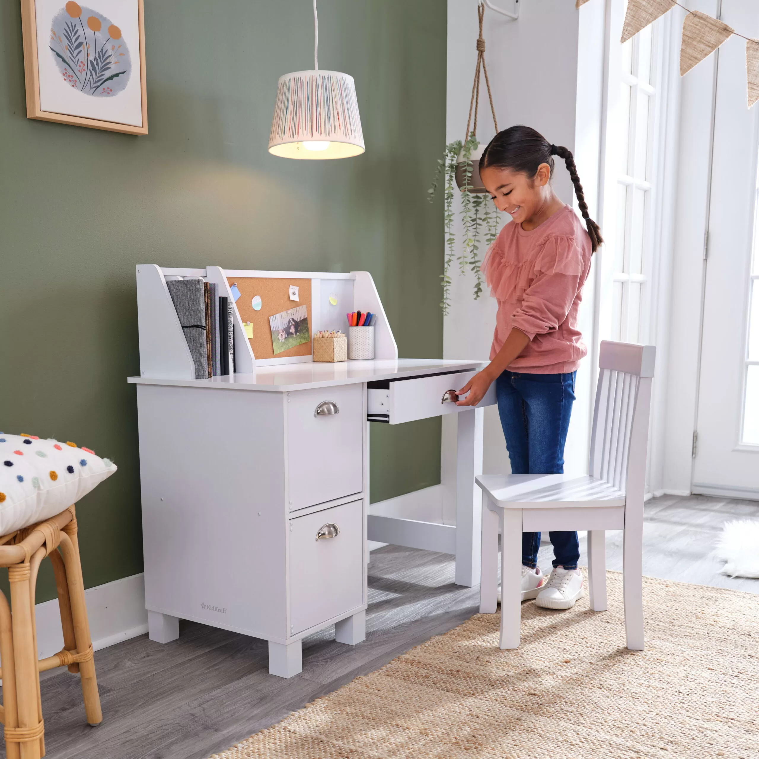 KidKraft Children's Wooden Study Desk with Chair, White