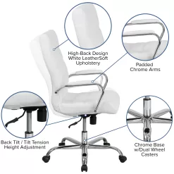 Flash Furniture High Back White LeatherSoft Executive Swivel Office Chair with Chrome Frame and Arms