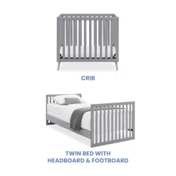 Delta Children Essex Convertible Mini Baby Crib with Mattress, Grey/Natural