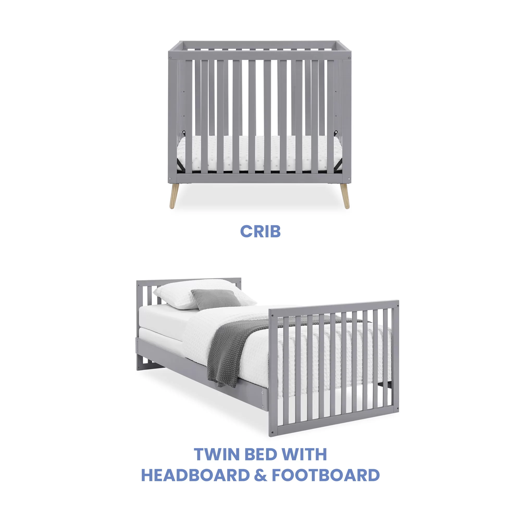 Delta Children Essex Convertible Mini Baby Crib with Mattress, Grey/Natural
