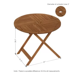 Furinno Tioman Outdoor Hardwood Sunlight Folding Table with Umbrella Hole