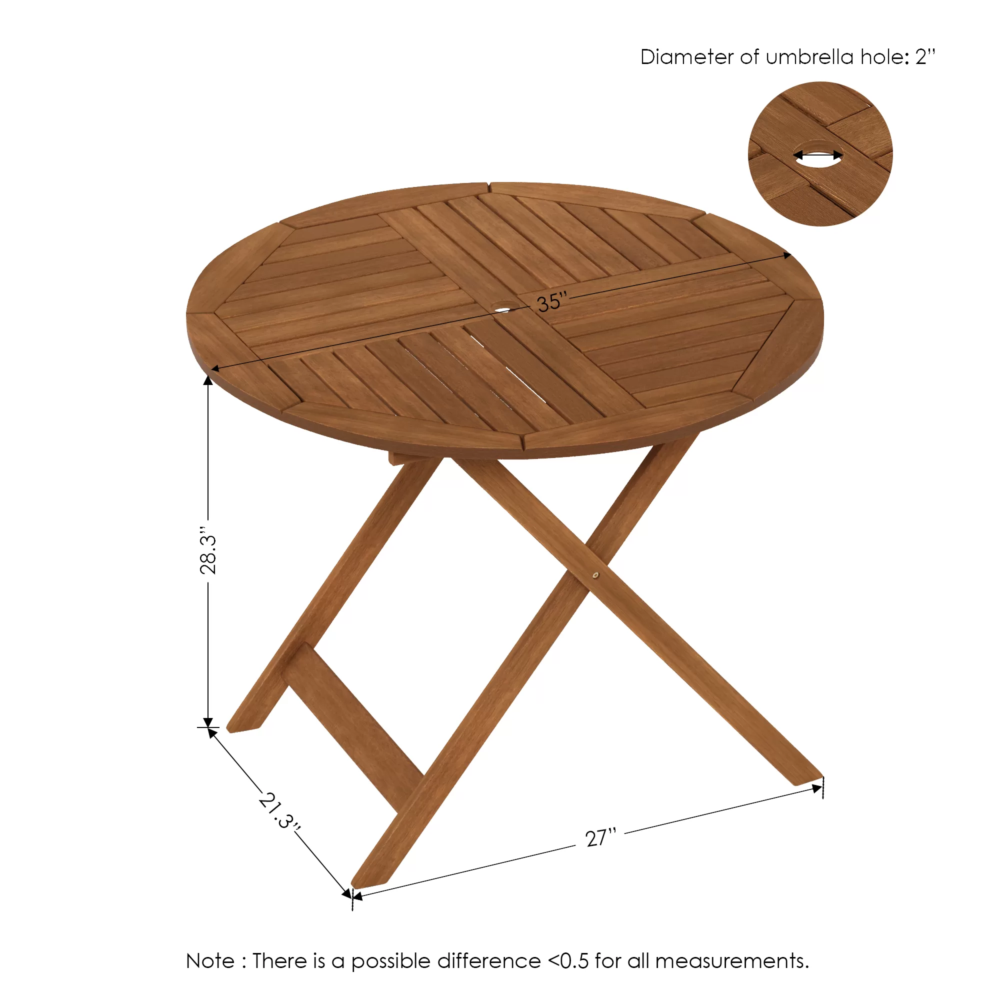 Furinno Tioman Outdoor Hardwood Sunlight Folding Table with Umbrella Hole