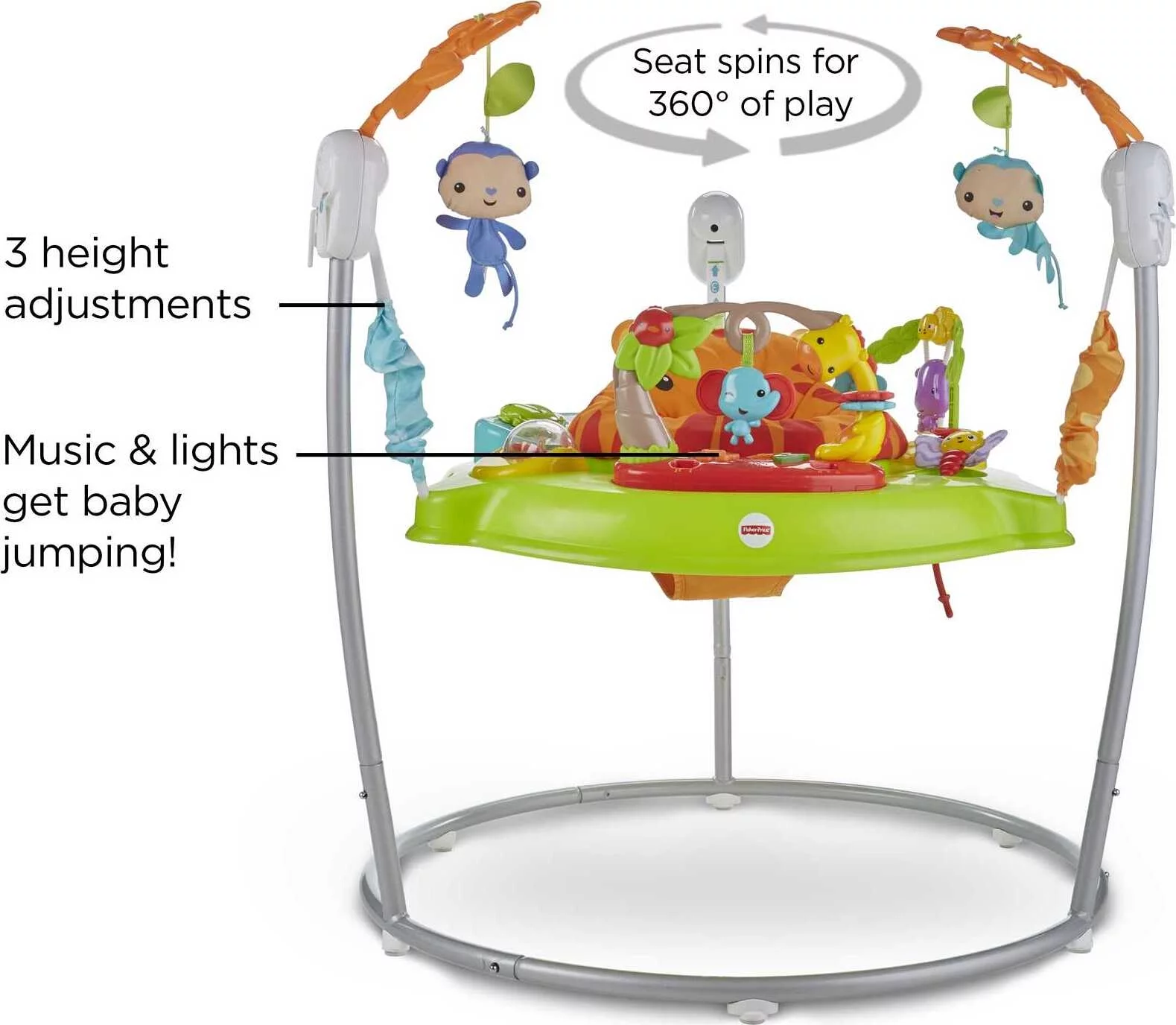 Fisher-Price Baby Bouncer Tiger Time Jumperoo Activity Center with Lights Music and Toys - Image 5