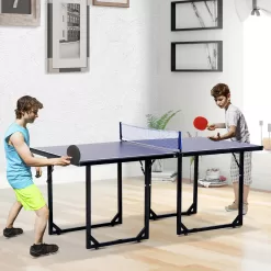 Soozier 6' x 3' Foldable Ping Pong Table Set with 2 Table Halves for Party Use, Space-Saving Mid-Size Table Tennis for Small Living Spaces, Basement Games, Sports Gifts