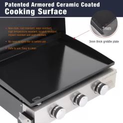 MF Studio 22-Inch Tabletop Griddle Portable Propane Gas Griddle with 3 Burners - Black