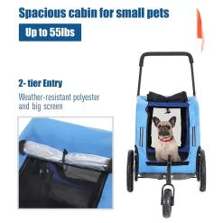 Aosom Elite-Jr 2-In-1 Dog Pet Bicycle Trailer, Jogging Stroller with 360-Degree Swivel Wheels & Large Easy Entry, Blue